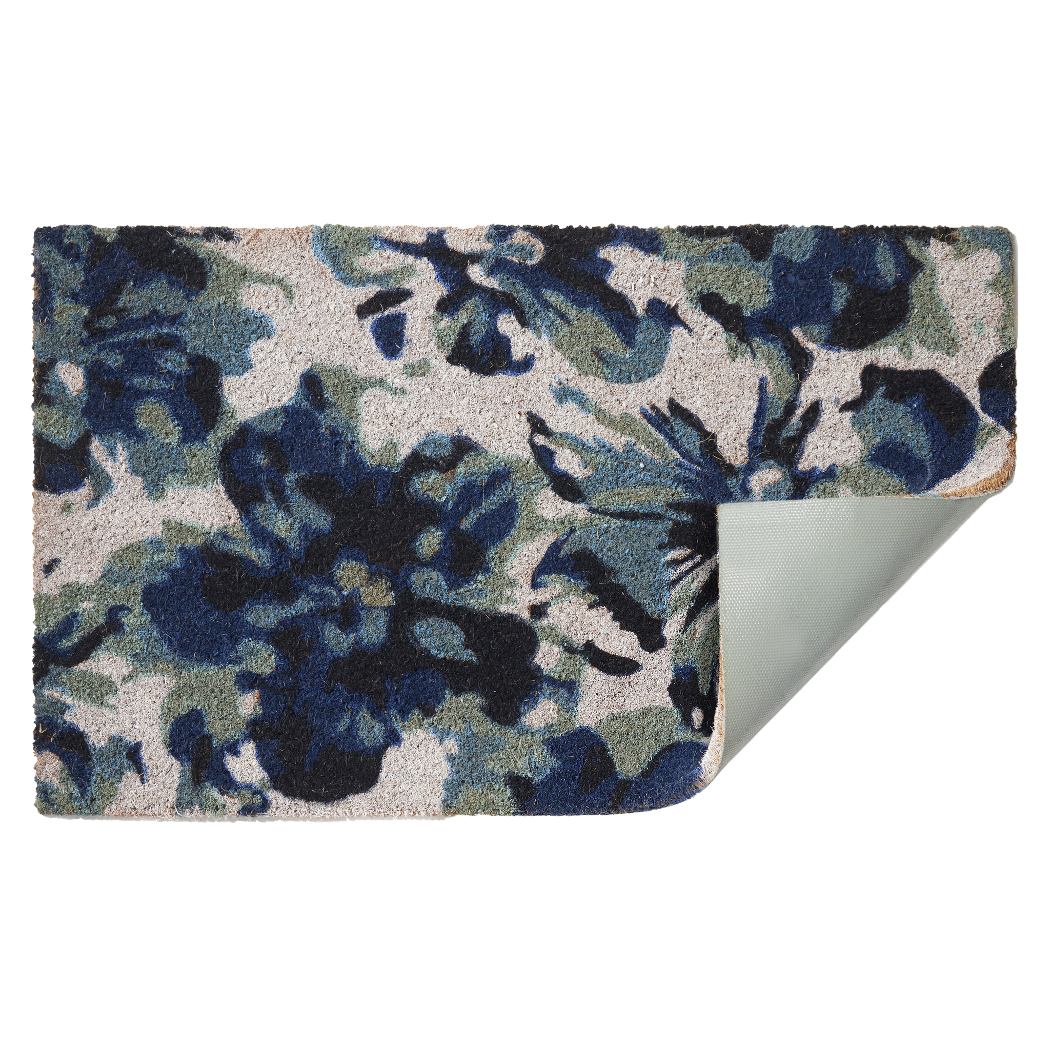 Blue Floral Doormat Durable by Fab Habitat