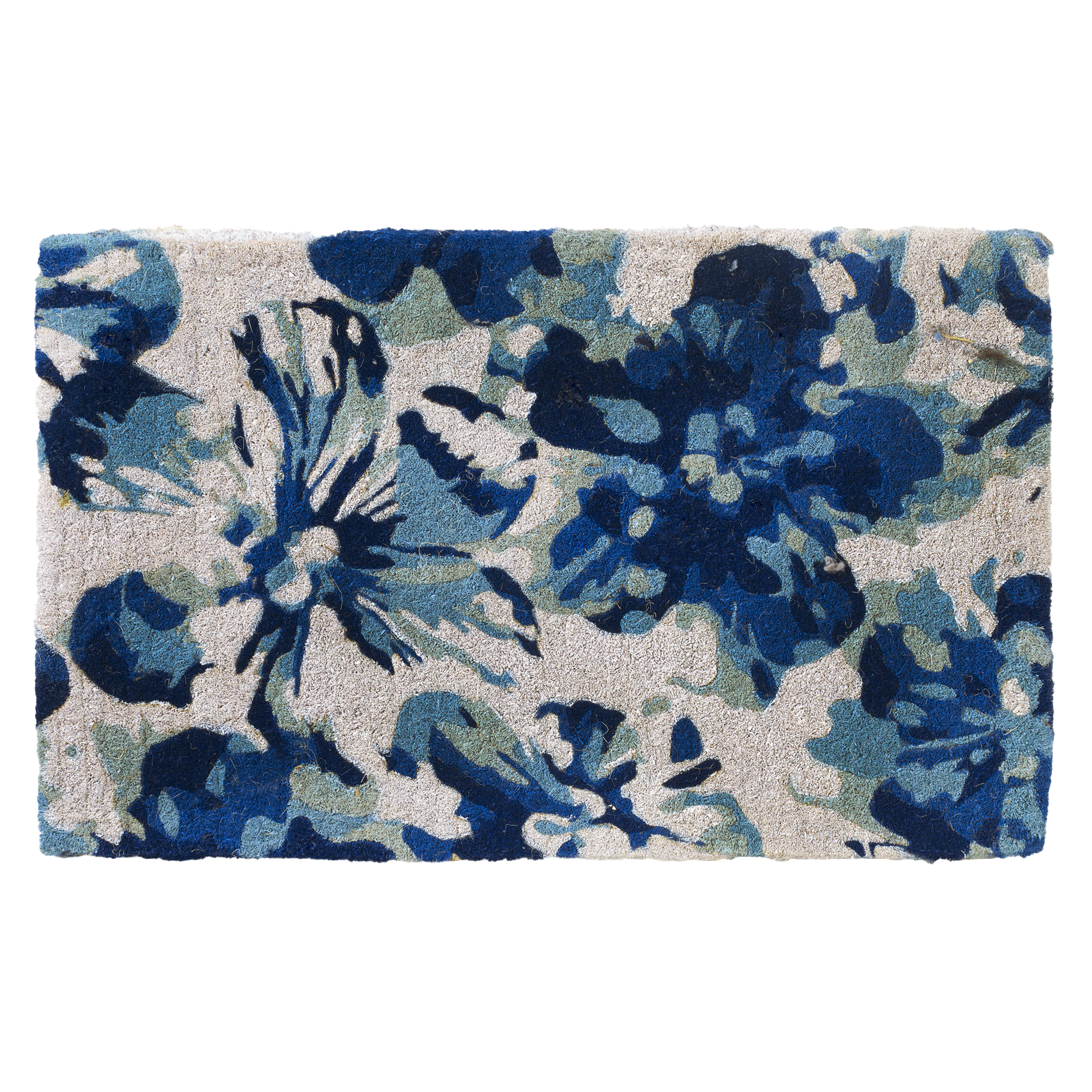 Blue Floral Doormat Durable by Fab Habitat