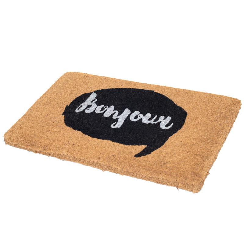 Bonjour Callout Doormat (18" x 30" Thick) Handwoven, Durable FINAL SALE by Fab Habitat