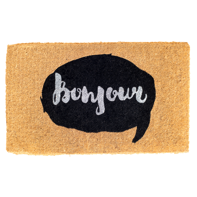Bonjour Callout Doormat (18" x 30" Thick) Handwoven, Durable FINAL SALE by Fab Habitat