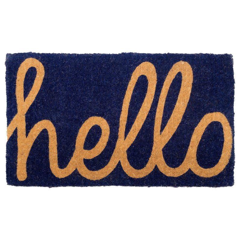Cursive Hello Doormat Handwoven, Durable - Dark Blue by Fab Habitat