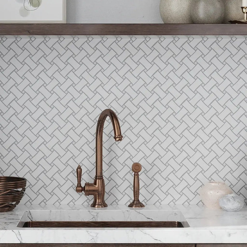 Eastern White Bianco Carrara 11x11 Polished Basketweave Marble Mosaic Tile (5 pack, 4.2 sq ft/case) by Apollo Tile
