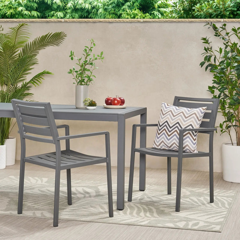 Outdoor Modern Aluminum Dining Chair (Set of 2), Gun Metal Gray by HouseOfZazla