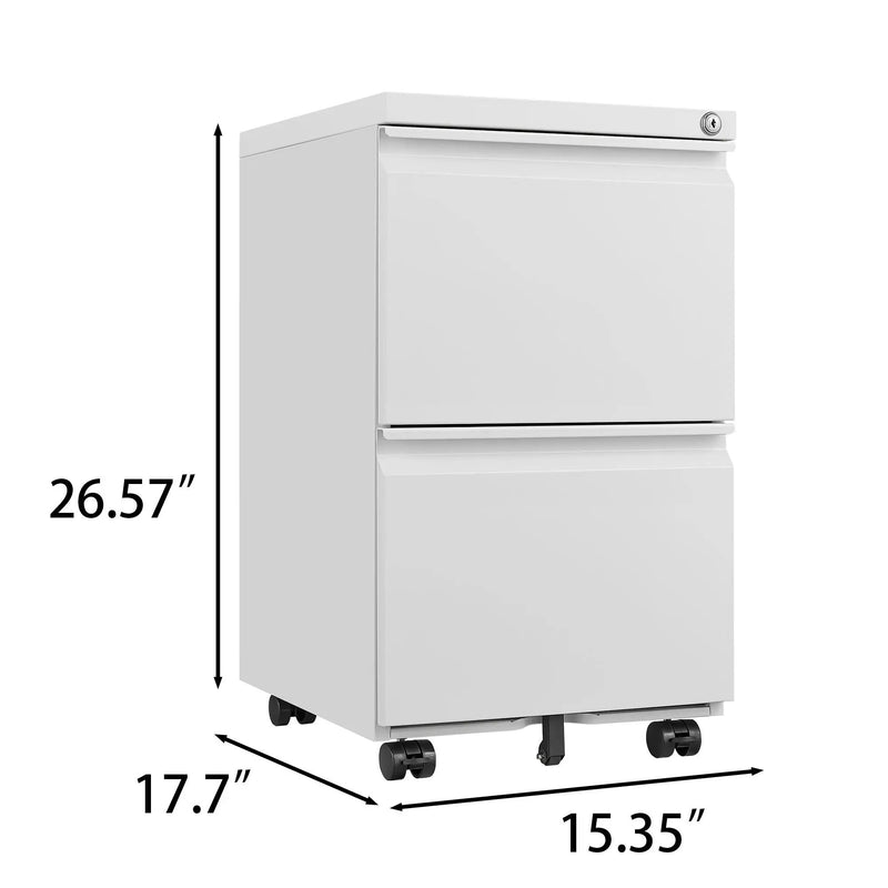 2 Drawer File Cabinet With Lock, Metal Under Desk Rolling Filing Cabinet Fits Letter / Legal / A4 Size For Home Office, Mobile Filing Cabinet by Unique Piece Furniture