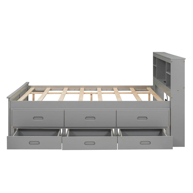Platform Bed With Storage Headboard, USB, Trundle And 3 Drawers