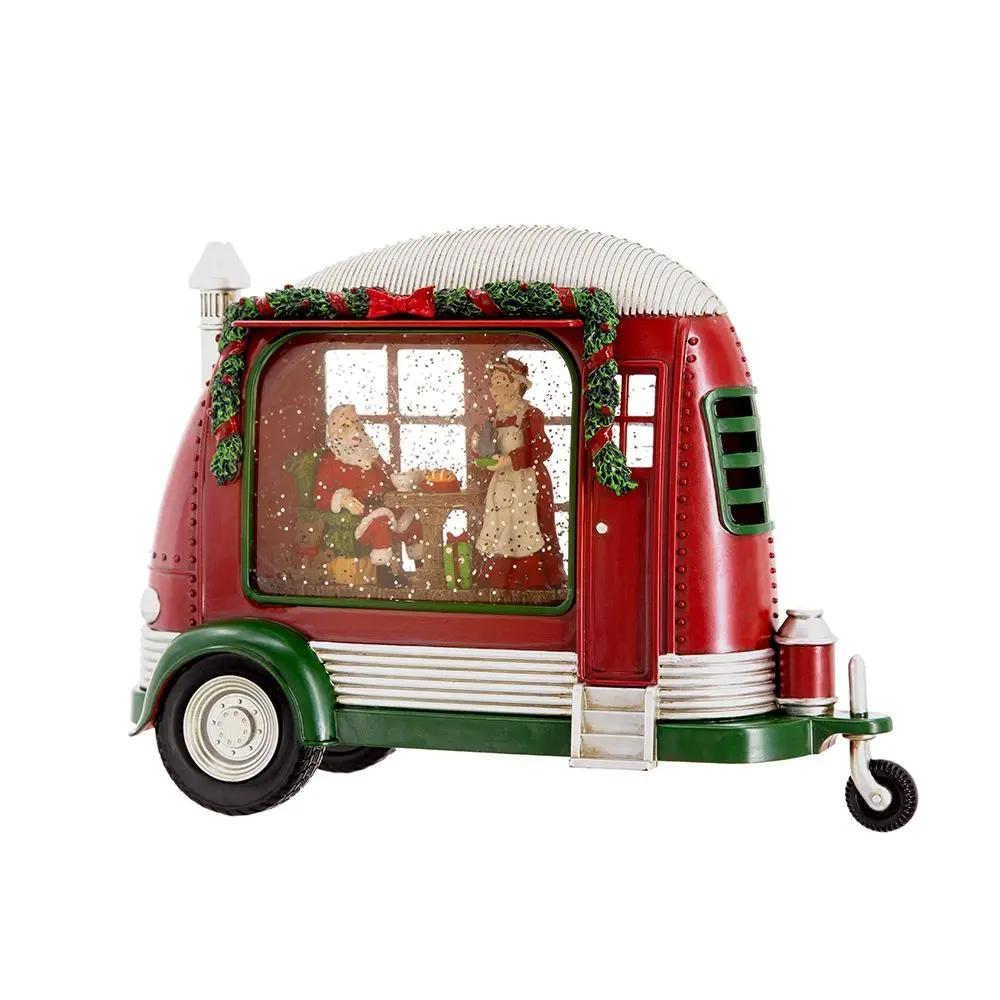 Christmas Plastic / Resin Camper With Mr & Mrs Santa Tea Time LED / Water Spinning / 2 Way Switch, 3*AA Required - Red by Unique Piece Furniture