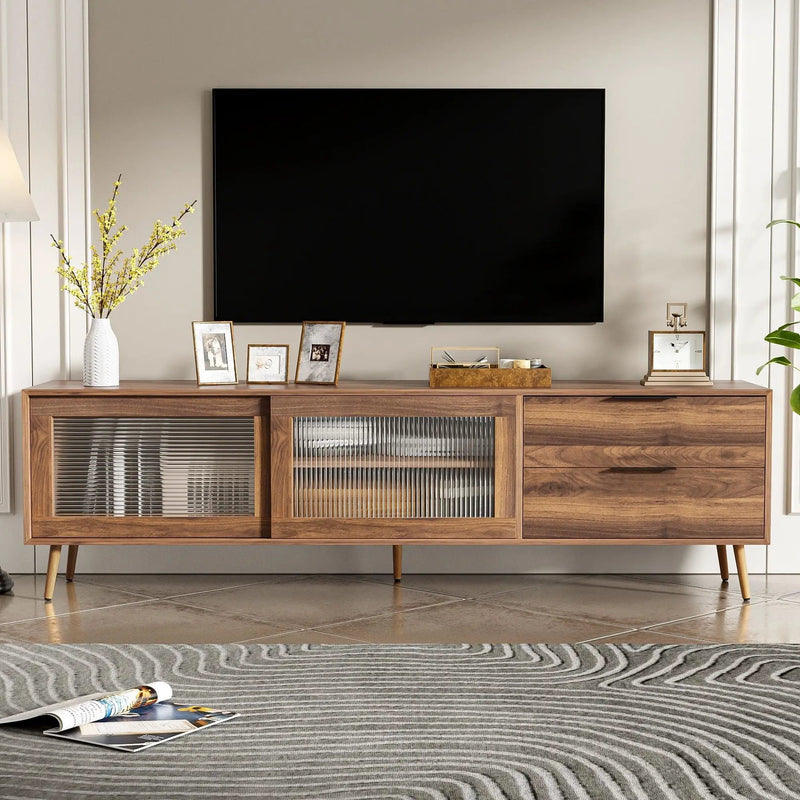 TV Stand, Media Console With 2 Doors, 2 Drawers & Storage Cabinet - Walnut by Unique Piece Furniture