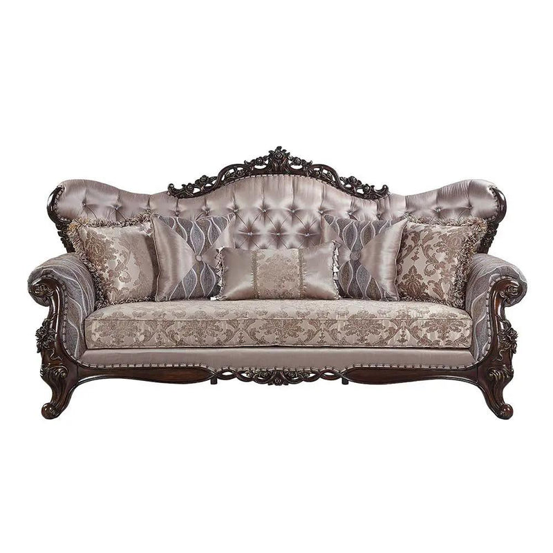 Benbek - Sofa With 5 Pillows - Fabric & Antique Oak by Unique Piece Furniture