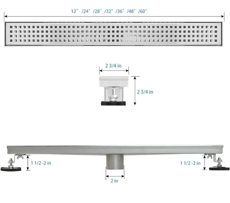 SaniteModar Linear Shower Drain, Shower Drain 60 inch with Removable Square Hole Panel, AISI Brushed 304 Stainless Steel Shower Floor Linear Drain wit by Selzalot