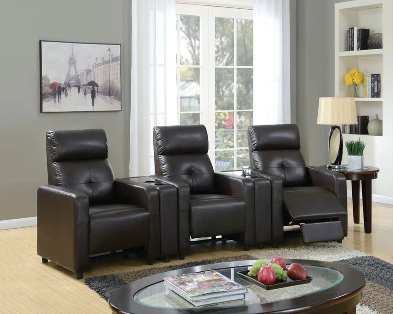 Britten - Motion Home Theater With Cup Holder - Espresso Synthetic Leather by Unique Piece Furniture