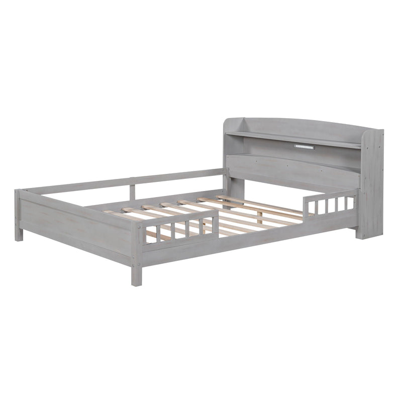Wood Platform Bed With Built In LED Light, Storage Headboard And Guardrail by Unique Piece Furniture