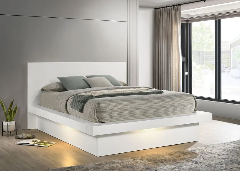 Jessica Wood Eastern King LED Panel Bed Snow White by Unique Piece Furniture