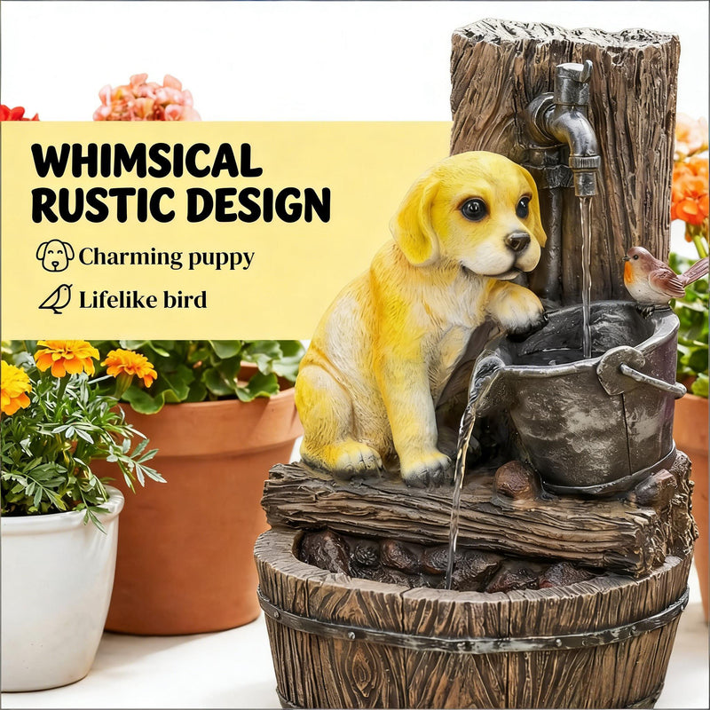 Resin Puppy Garden Outdoor Water Fountain 22 Inch, photo 6 of 7
