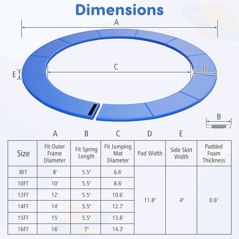 8-16 FT Trampoline Pad Replacement Safety Pad with Fixing Straps (Blue) by DirectDeals