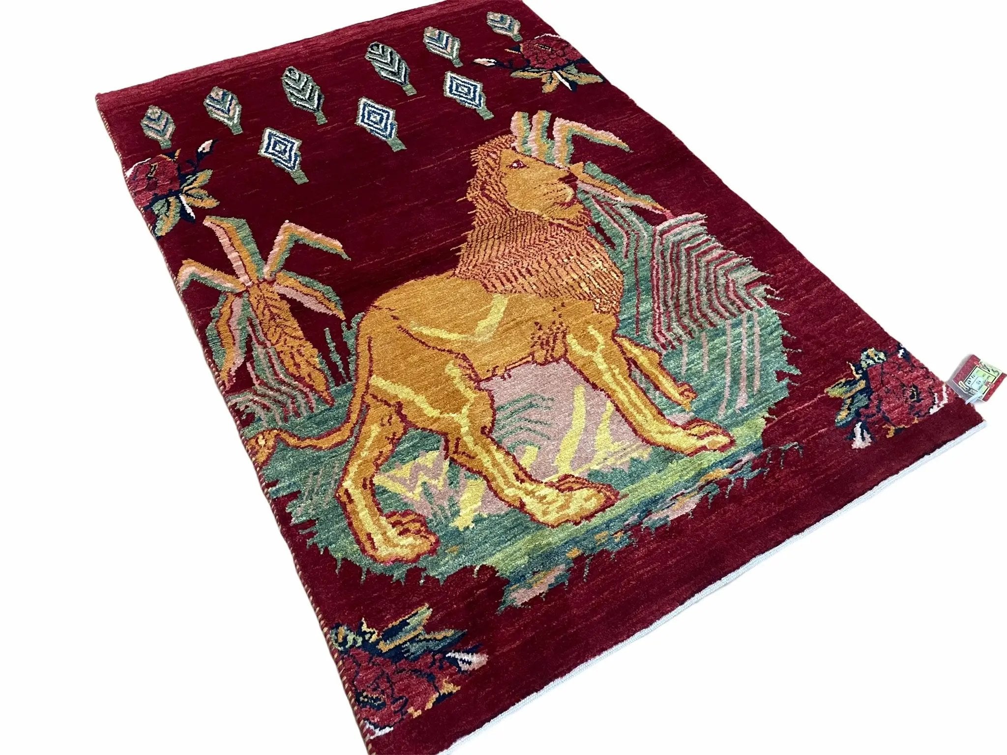 3 X 5 Handmade Rug New Vintage Rug Quality Wool Pictorial Lion Jungle Veg Dyes by Jewel Rugs