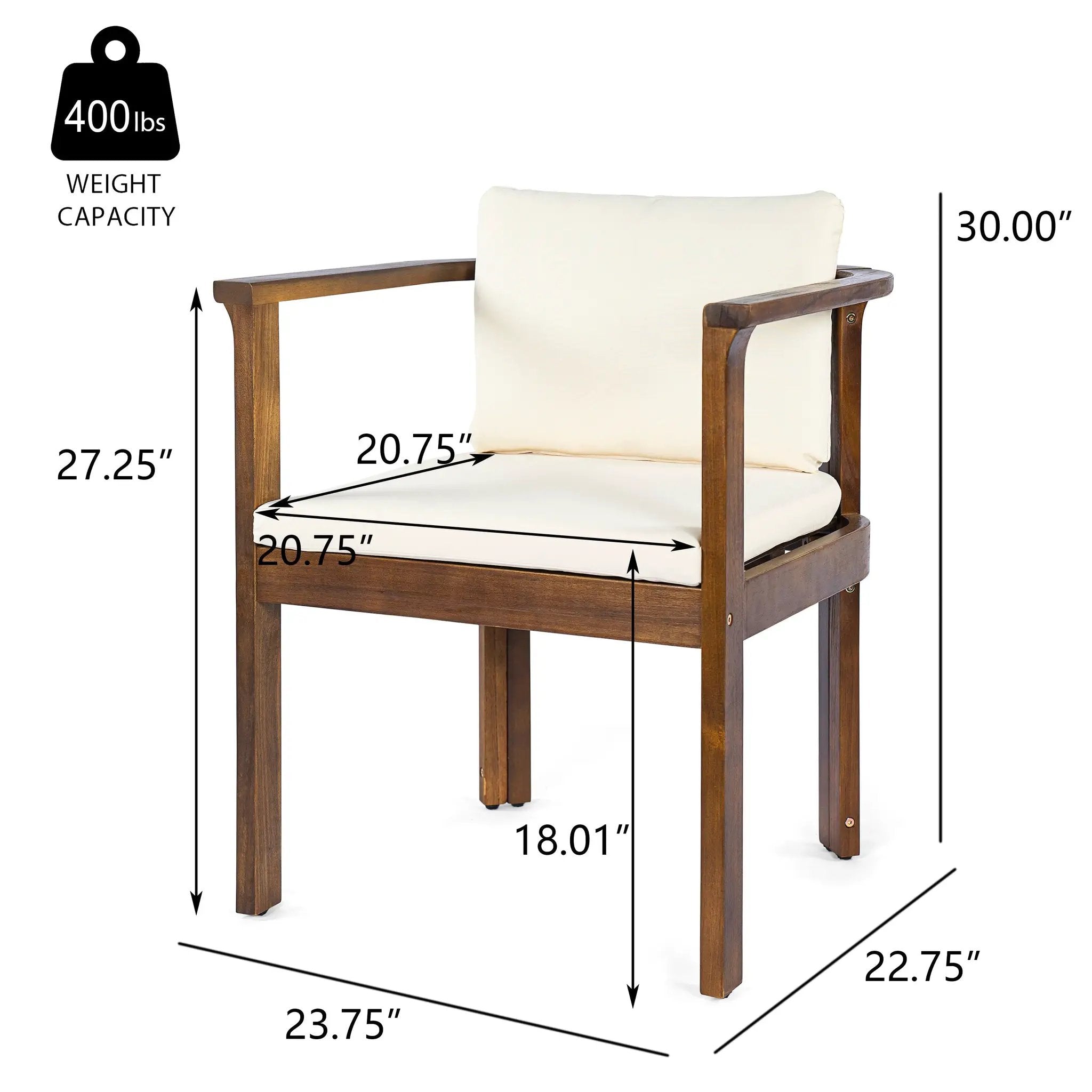 Outdoor Dining Chair Set of 2 with Curved Acacia Wood Arms by HouseOfZazla