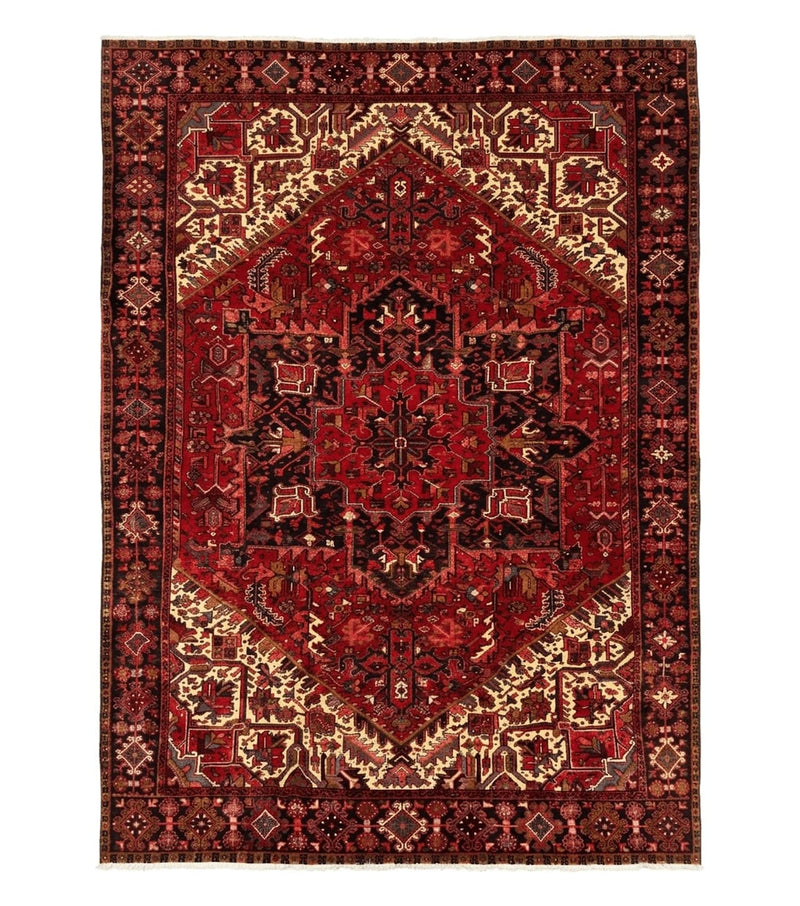 Persian Heriz Rug 8x11, Geometric Design, Red & Cream by Jewel Rugs