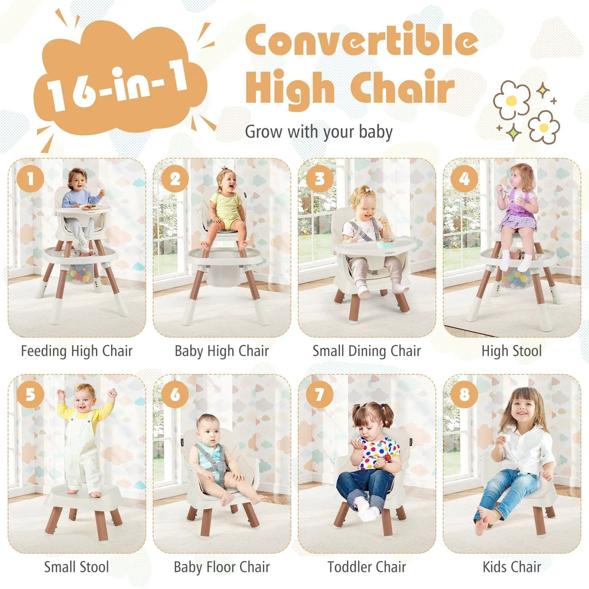 16-in-1 Baby High Chair with Activity Center and Booster Seat for Babies and Toddlers, photo 7 of 32
