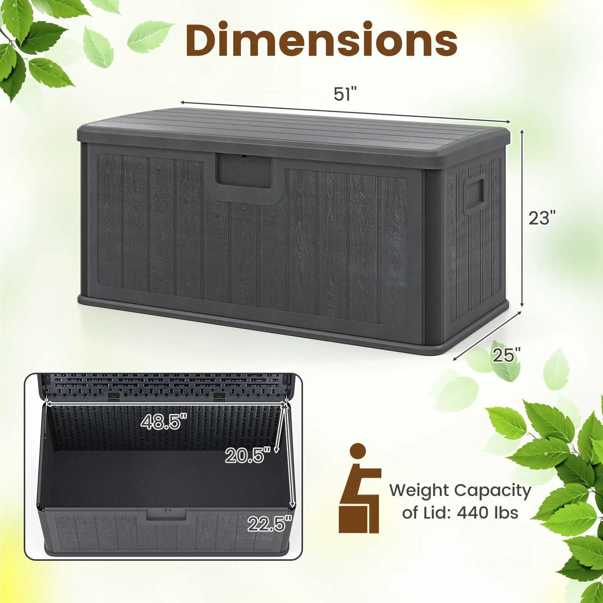 100 Gallon Large Deck Box with Lockable Lid for Patio, photo 14 of 32