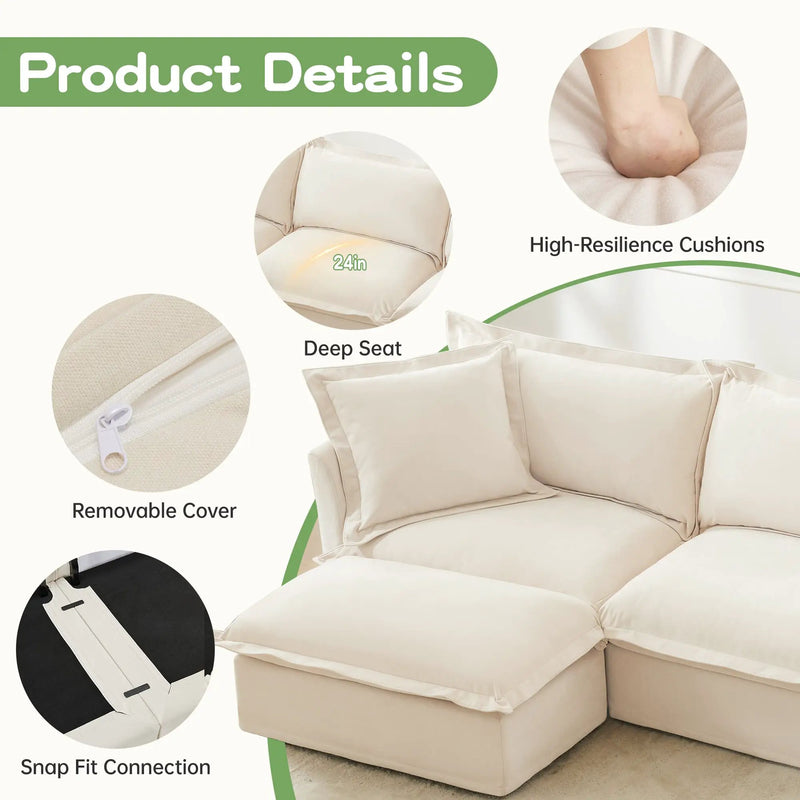 Slipcovered Sofa 2 Seater Sofa With 2 Ottomans by HouseOfZazla
