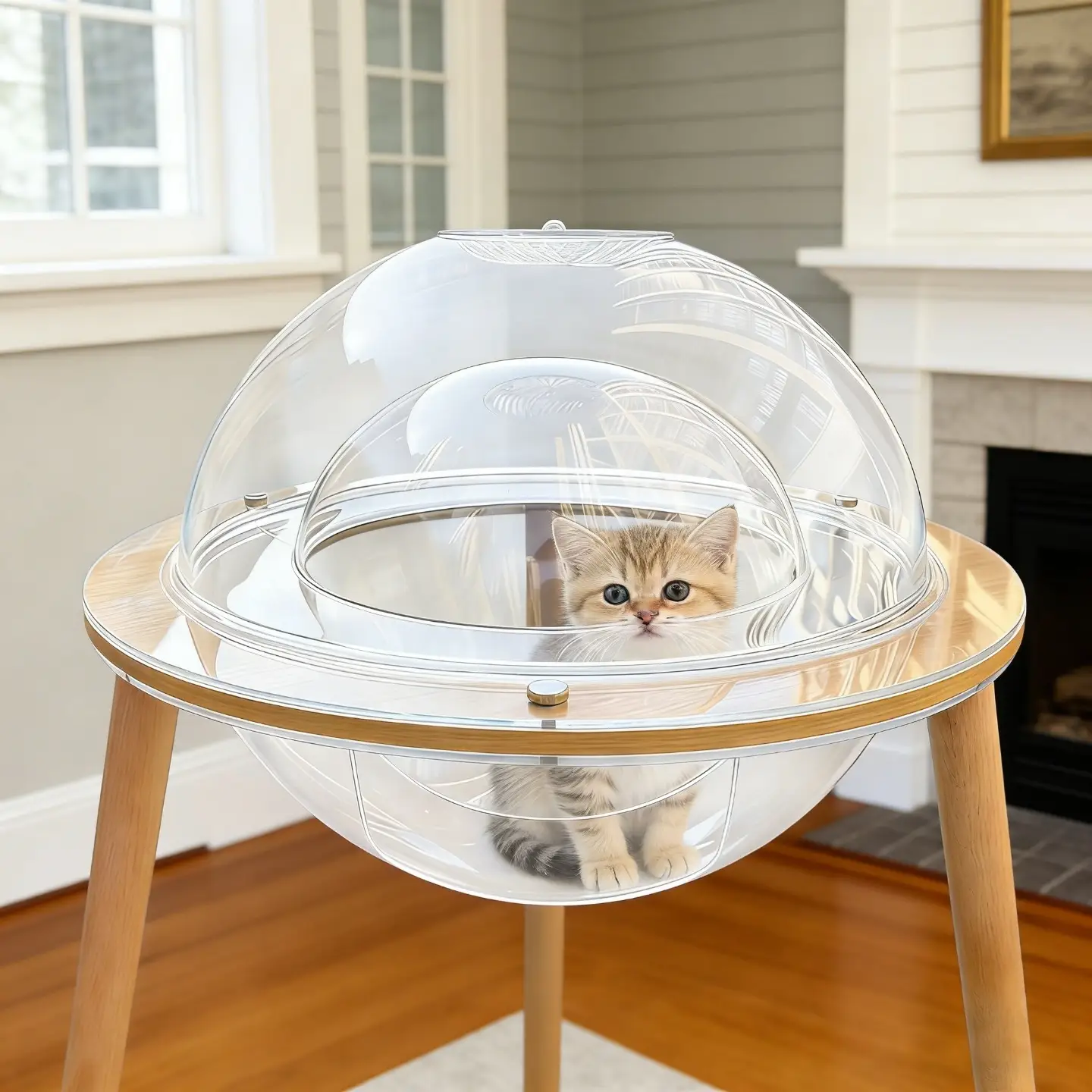 Large Cat Cave with 360° Immersive Cat TV and Wooden Legs by HouseOfZazla