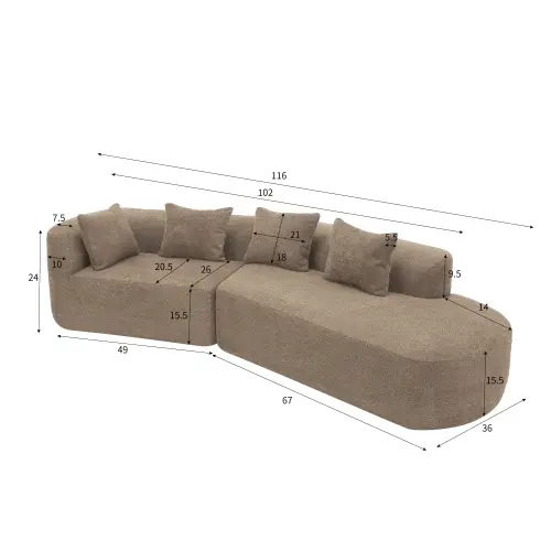 116" Modern Curved Sectional Sofa with High-Density Fully Compressed Sponge by HouseOfZazla