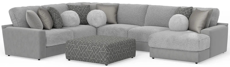 Canyon - 4 Piece Sectional With Cuddler Seat Cushions, Included Accent Pillows And Cocktail Ottoman (Right Side Facing Chaise) - Platinum by Unique Piece Furniture