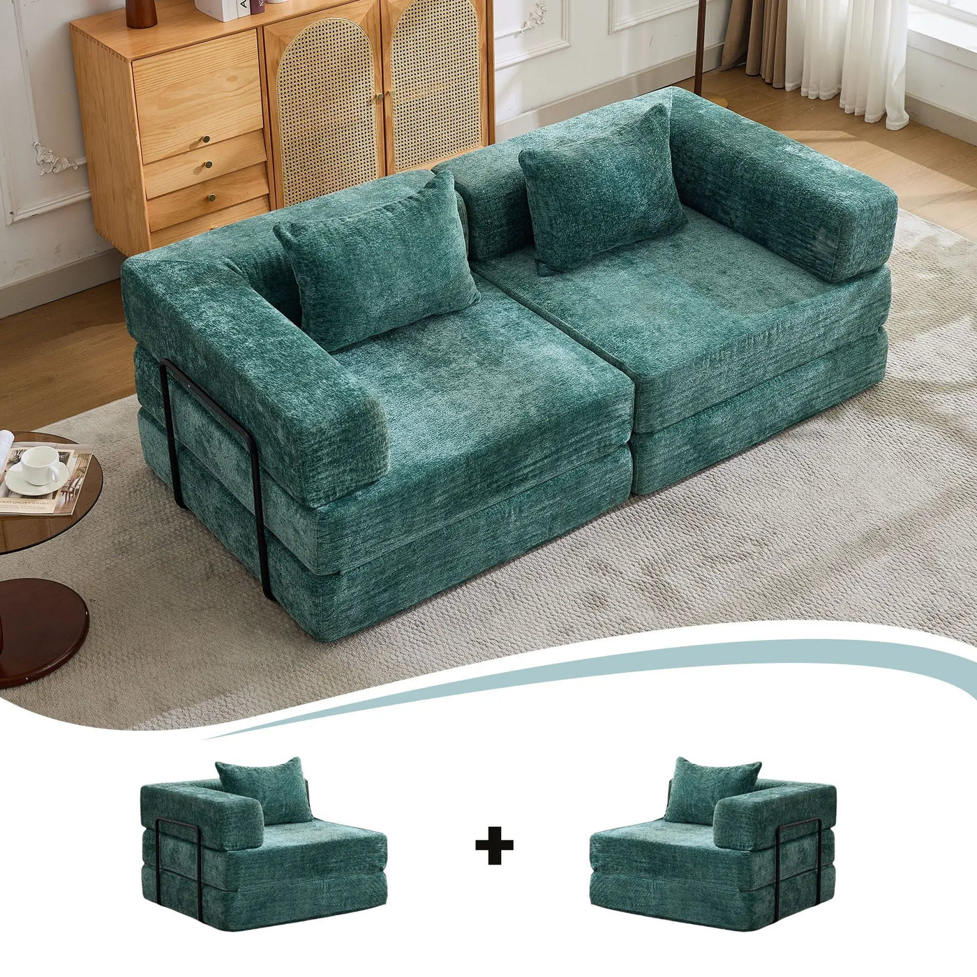 Convertible Floor Sofa Bed With Pillow Back Support Armrest by Unique Piece Furniture
