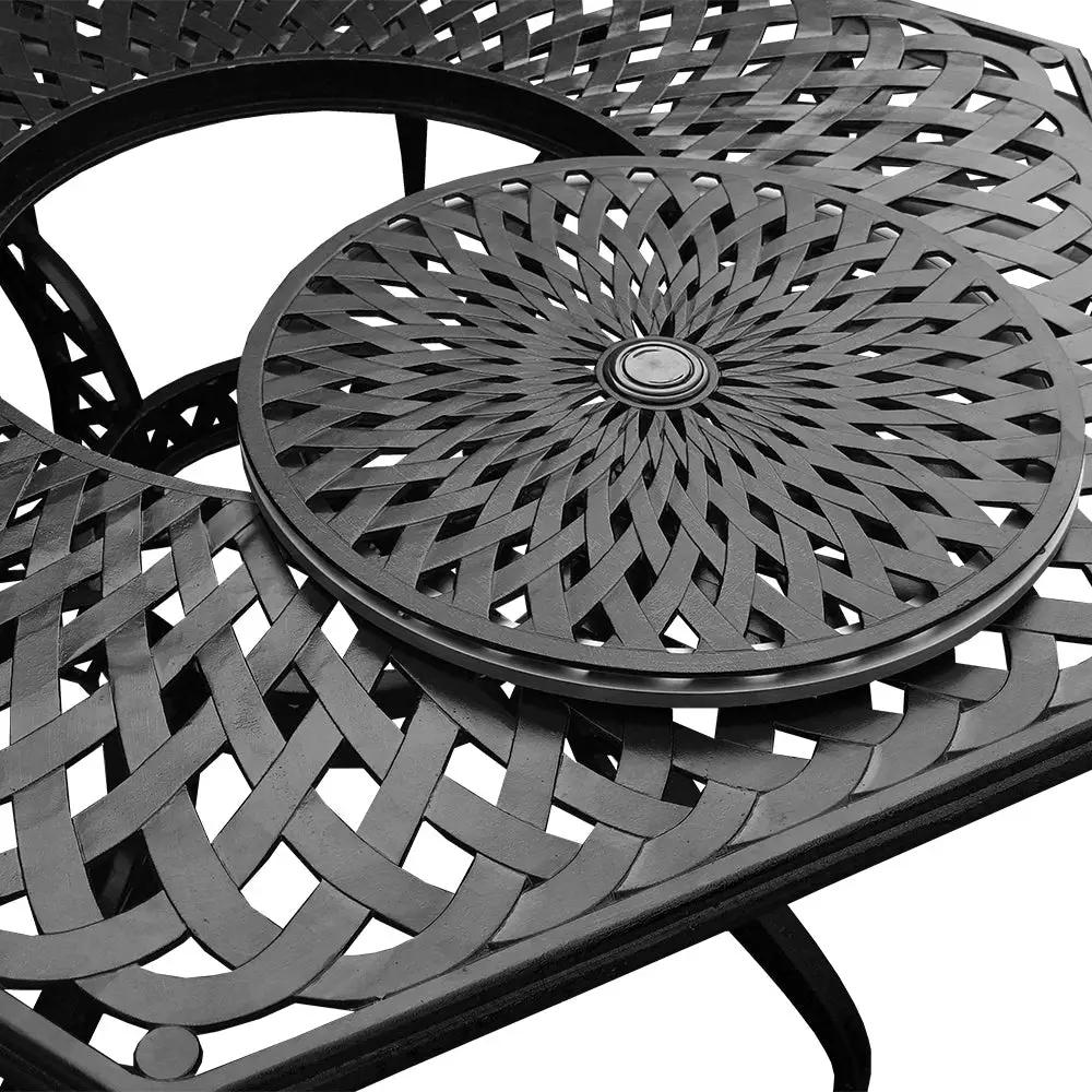 Outdoor Modern Aluminum 63-in Hexagon Patio Dining Table, Lazy Susan by Sharicks