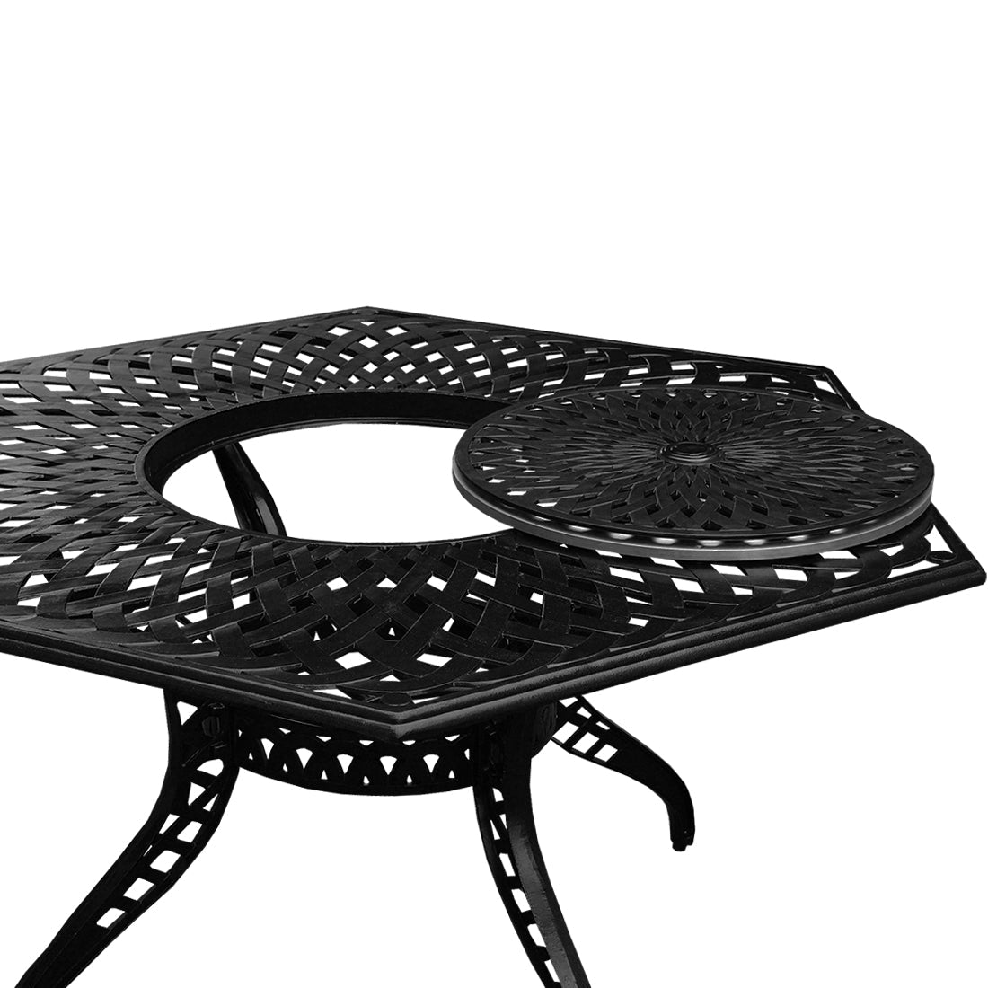 Outdoor Modern Aluminum 63-in Hexagon Patio Dining Table, Lazy Susan by Sharicks