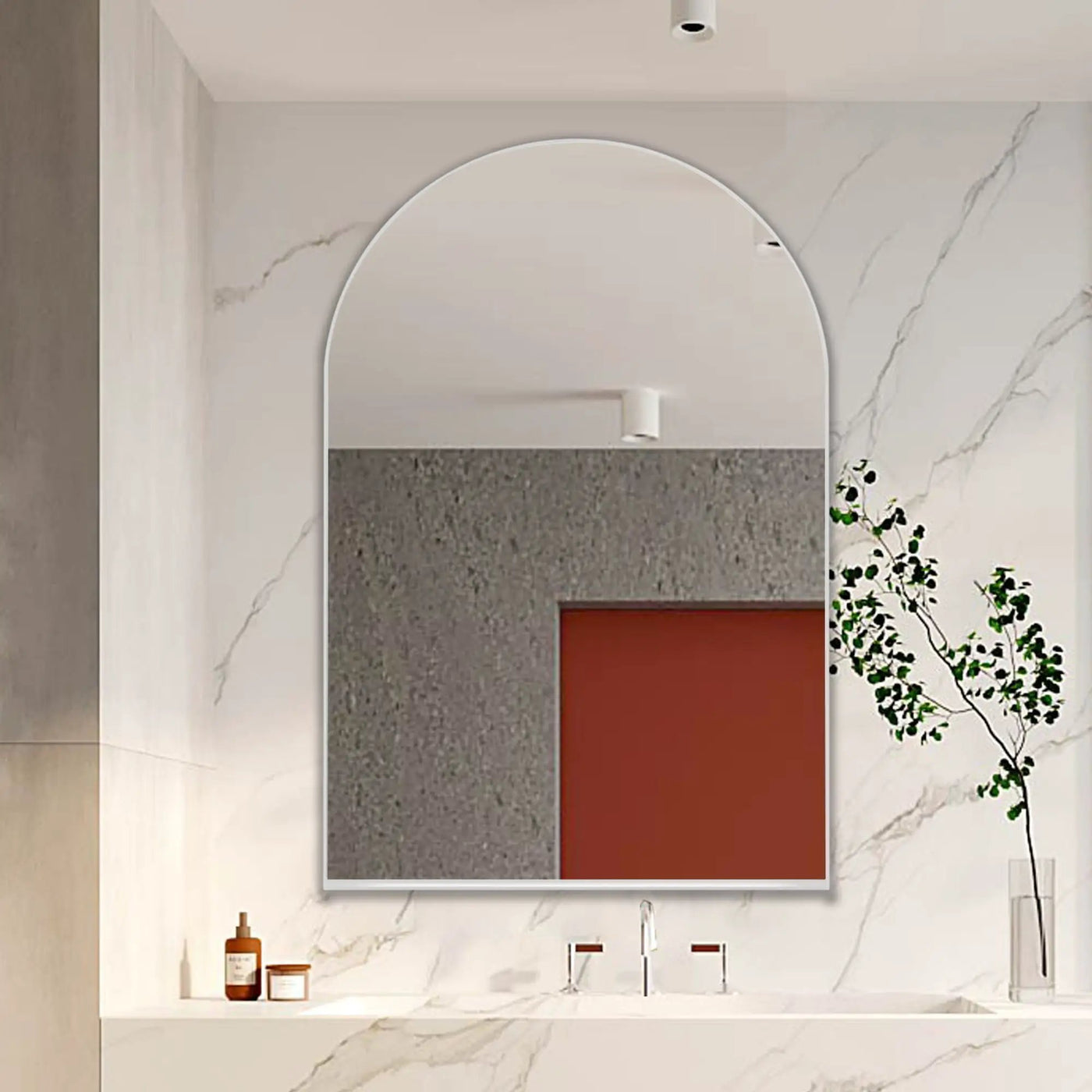 Arched Recessed Medicine Cabinet, Metal Framed Bathroom Wall Cabinet With Mirror And Adjustable Shelves, Wall Mirror With Storage For Bathroom by HouseOfZazla