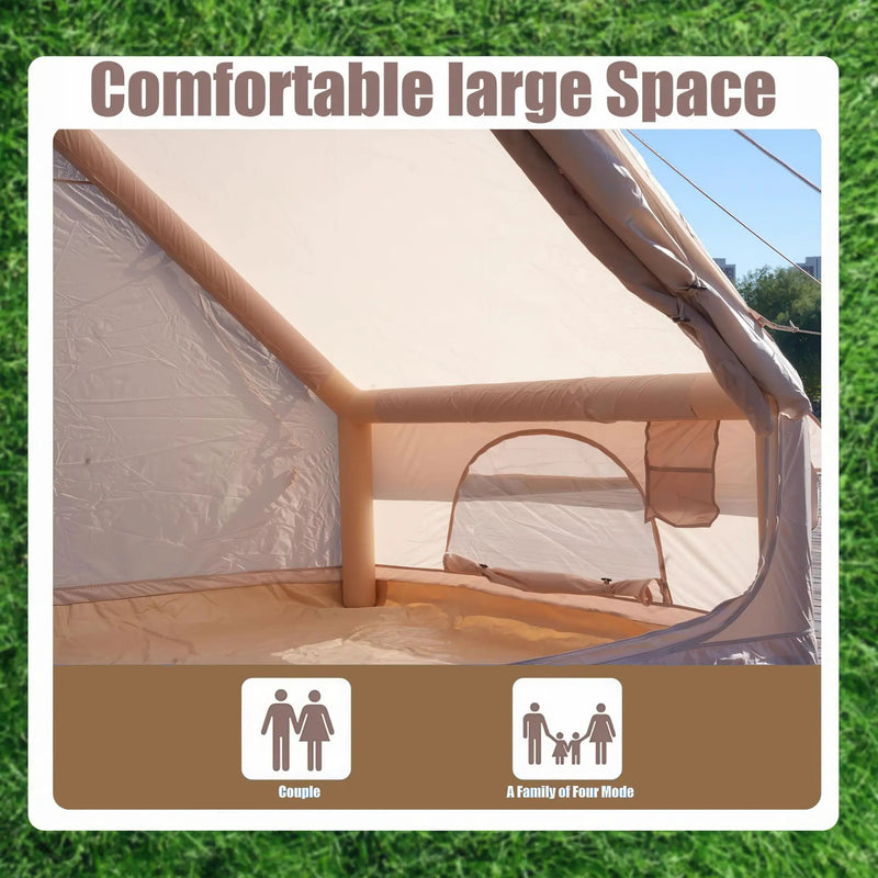 Inflatable Glamping Tent For 4 - 6 People, Waterproof Outdoor Tent With Pump - Khaki by HouseOfZazla
