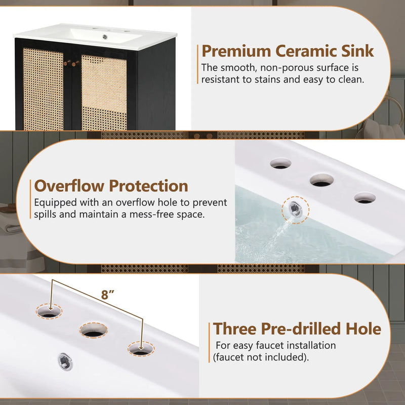 Bathroom Vanity With Soft Closing Mechanism - Black