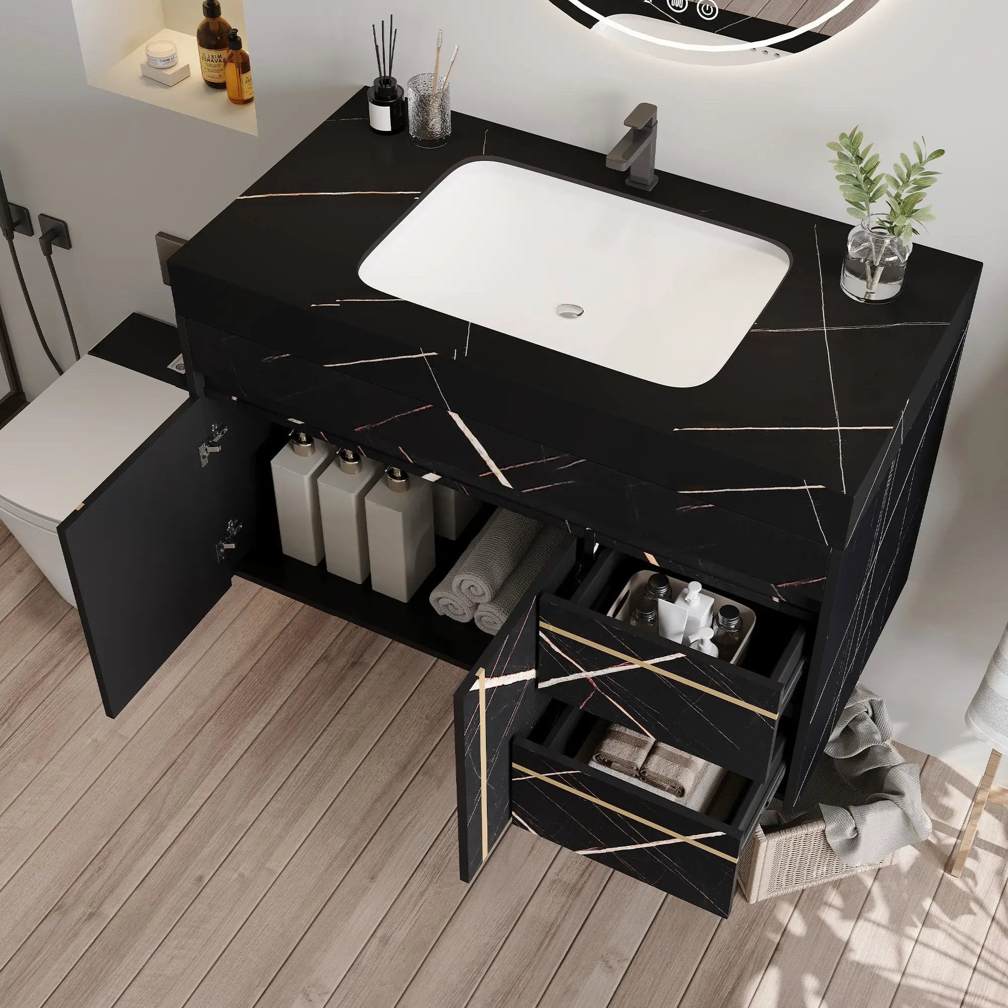 35.2 in Floating Bathroom Vanity with Sink and Faux Marble Top by HouseOfZazla