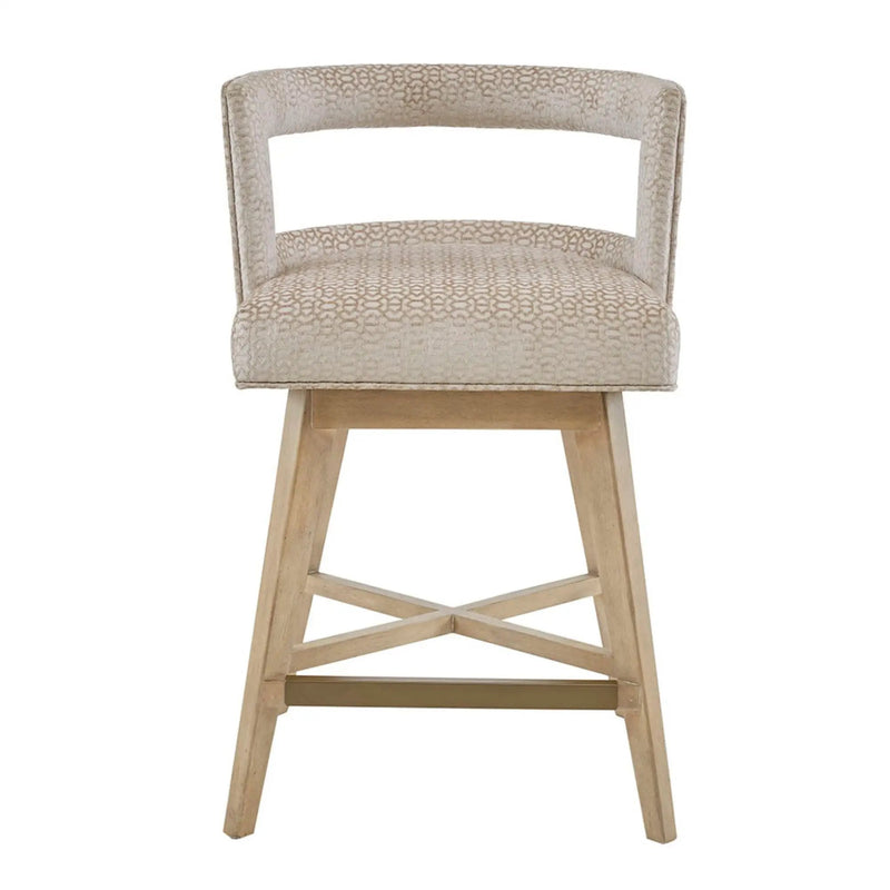 Design Swivel Counter Stool With Low Back Support Polyester And Solid Wood - Cream by Unique Piece Furniture