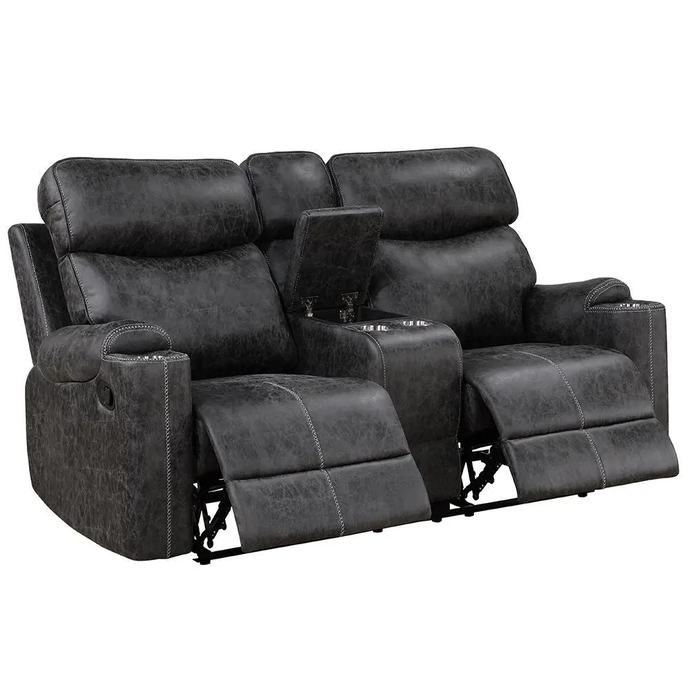 Hirah - Motion Loveseat With Console & USB Port - Dark Gray Polish Microfiber by Unique Piece Furniture