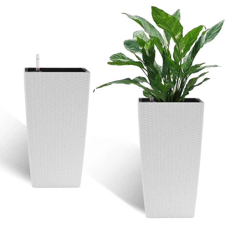 Square Large Planter With Automatic Watering System For Home And Garden (Set of 2) - White by Unique Piece Furniture