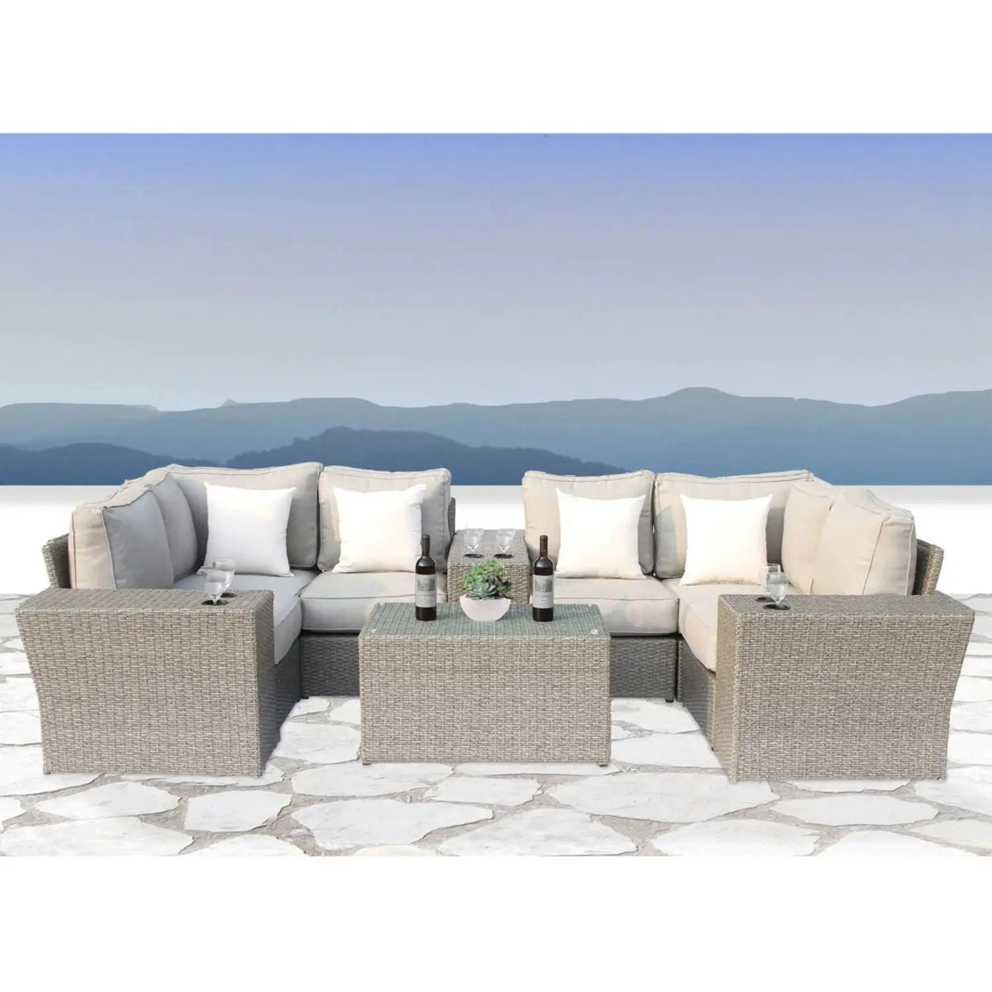 Outdoor Wicker Sectional With Weather Resistant Cushions And Table by HouseOfZazla