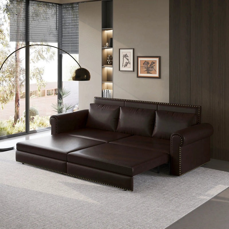 3 In 1 Convertible Sleeper Sofa With Nailhead Trim & Rolled Arm by HouseOfZazla