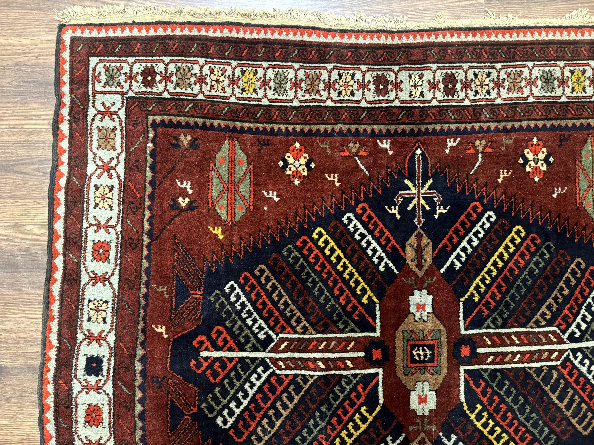 Antique Persian Tribal Rug 5 x 7.8, Triple Medallions, Red, Persian Afshar Rug by Jewel Rugs