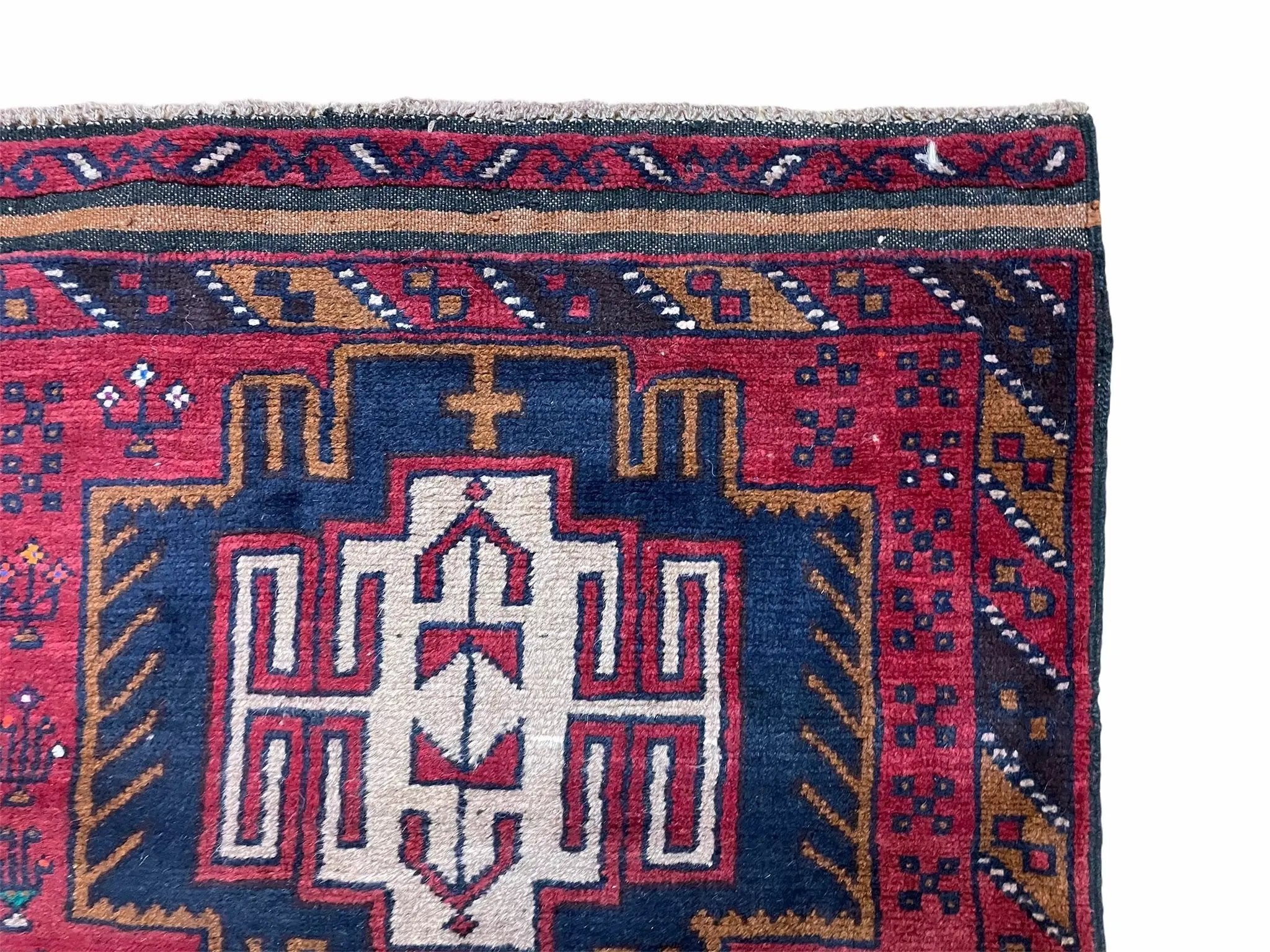 2' 9" X 4' 7" Vintage Handmade Tribal Wool Rug Balouchi Rug Afghan Rug Red Beige by Jewel Rugs