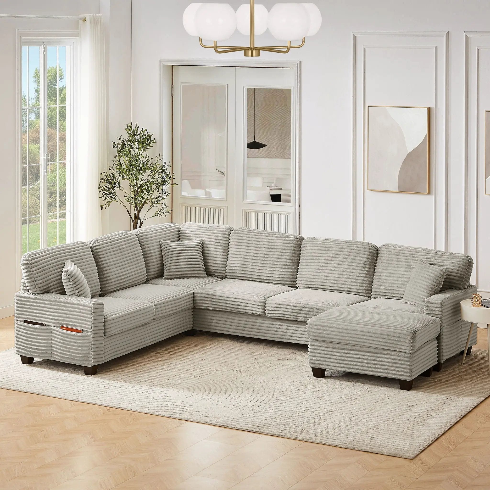 Upholstered U-Shaped Sectional Sofa With Movable Ottoman And Side Storage Pockets by Unique Piece Furniture