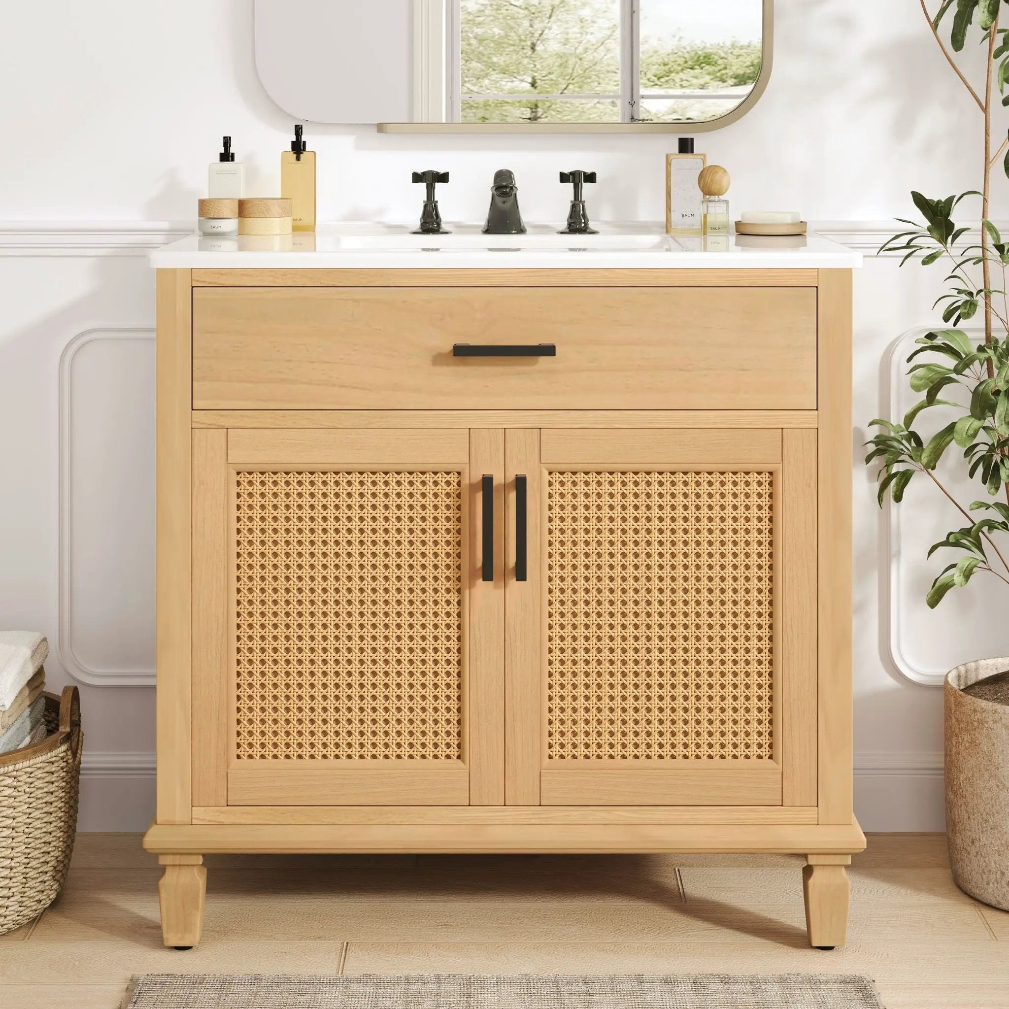 Bathroom Vanity With Ceramic Sink, Modern Free Standing Cabinet With Soft Close Drawers by HouseOfZazla