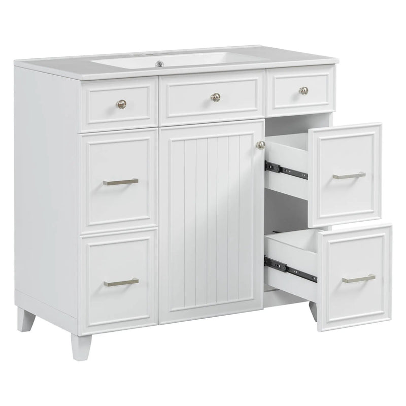 Bathroom Vanity With Ceramic Sink, Soft Close Doors, Adjustable Shelves
