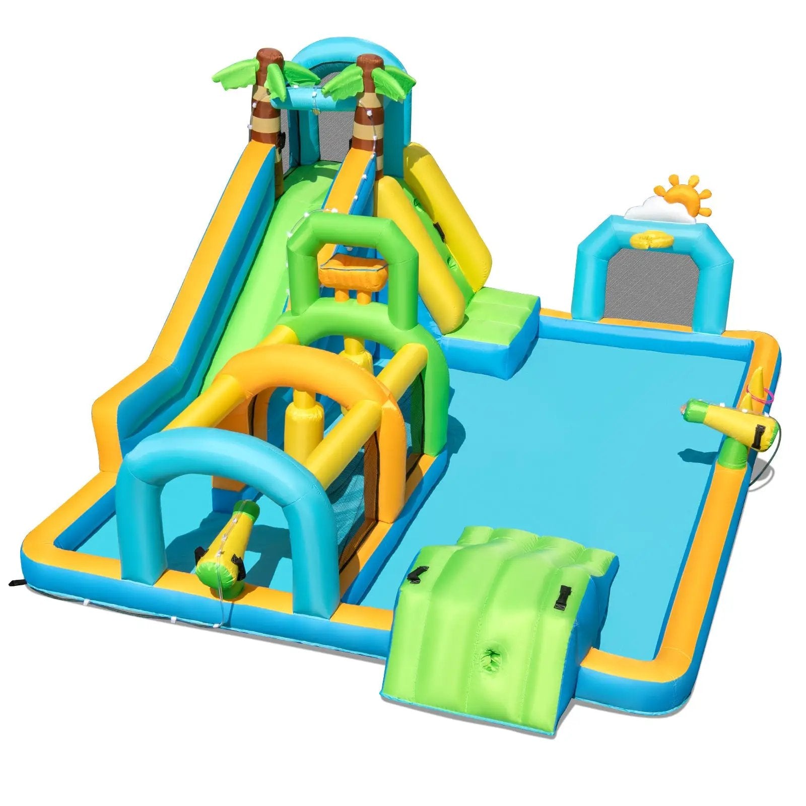 Inflatable Water Slide Tropical Theme Dual Slide Aqua Park Blower Excluded by DirectDeals