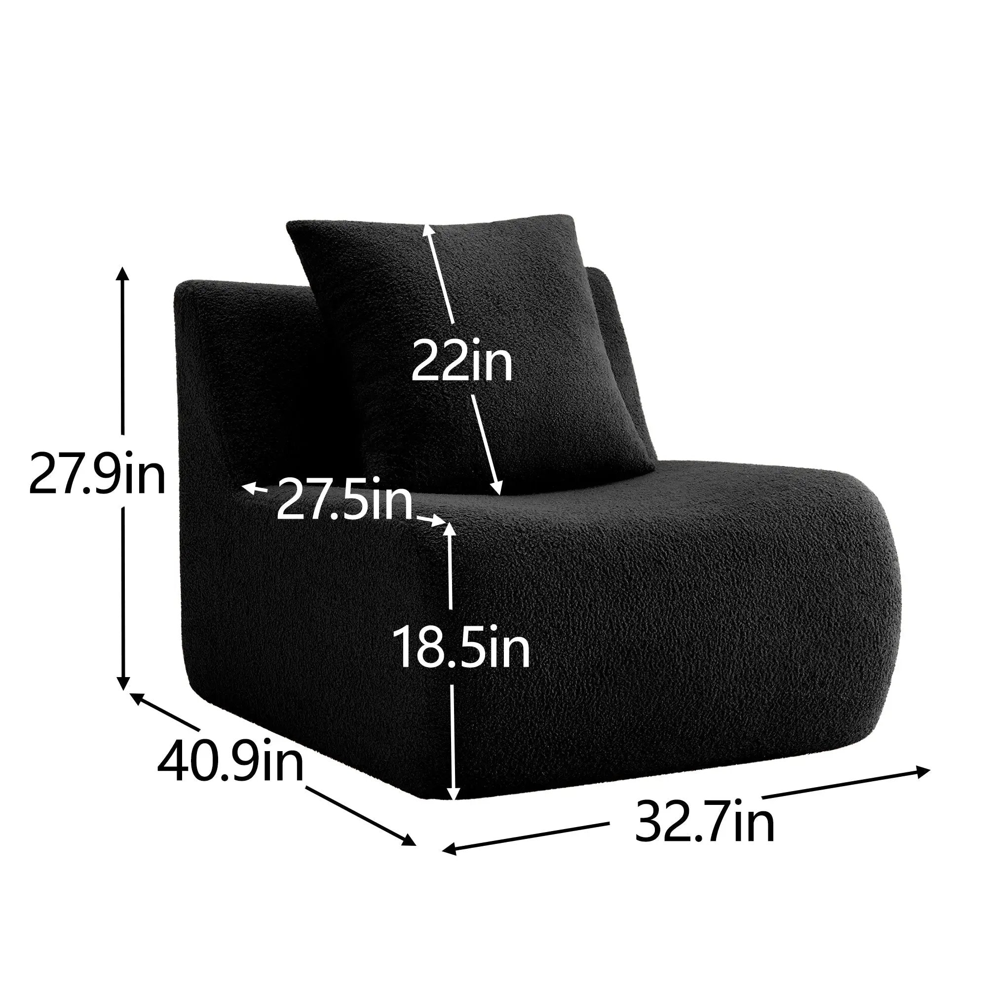 Armless Sofa With Pillow Teddy Fabric - Black by HouseOfZazla