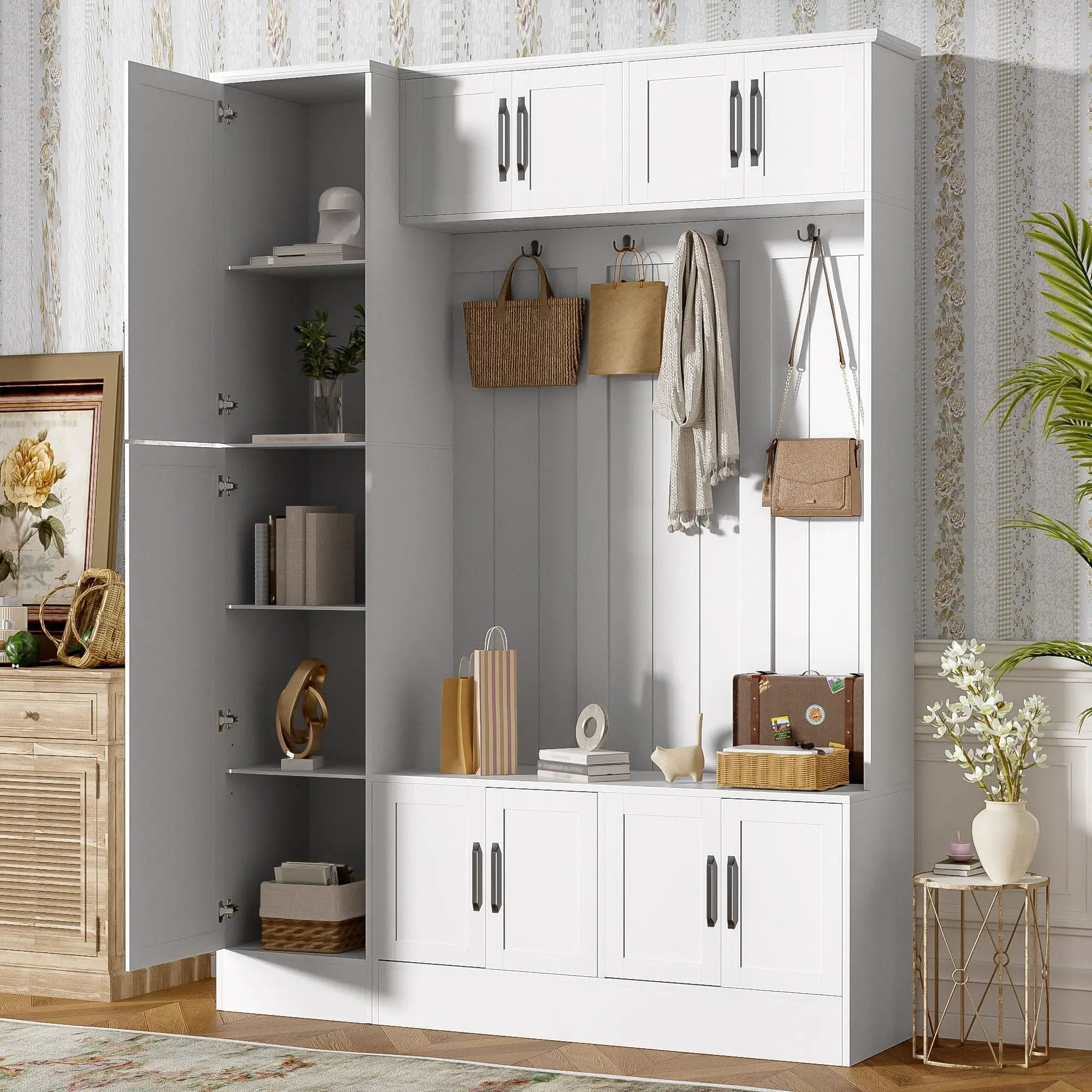 Tall Hall Tree With Shoe Storage, 4 In 1 Entryway Bench by HouseOfZazla