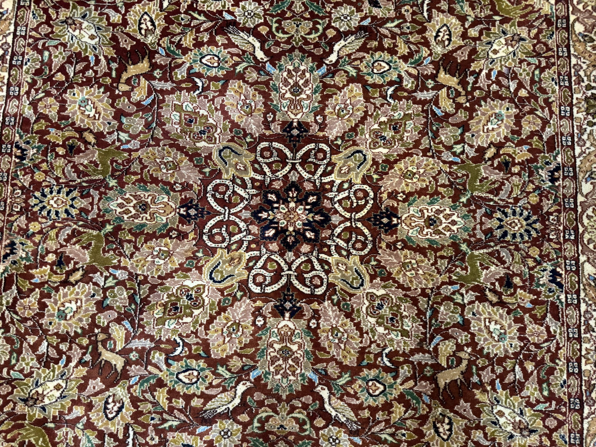 Tree of Life Indian Kashmiri Rug 6x9, Rust Red and Cream, Animal Pictorials, Fine 290 KPSI by Jewel Rugs