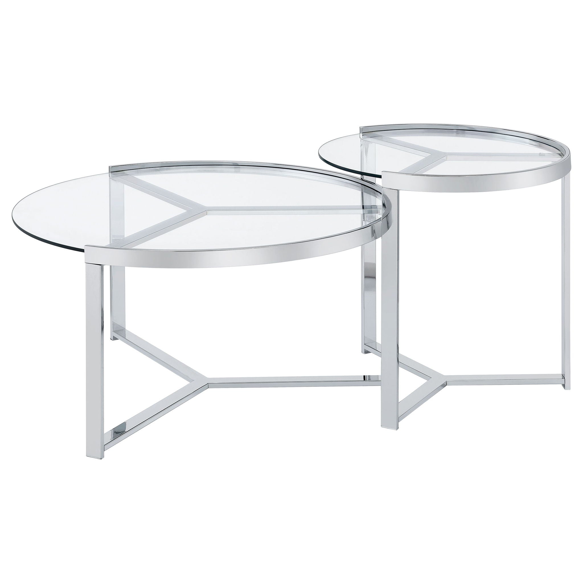 Delia 2-Piece Round Glass Top Nesting Coffee Table Chrome by Unique Piece Furniture