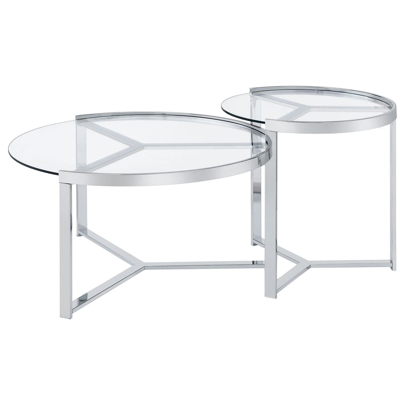 Delia 2-Piece Round Glass Top Nesting Coffee Table Chrome by Unique Piece Furniture